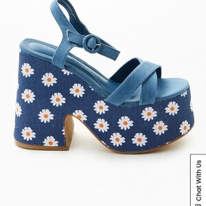 Floral Blue Platform Sandals